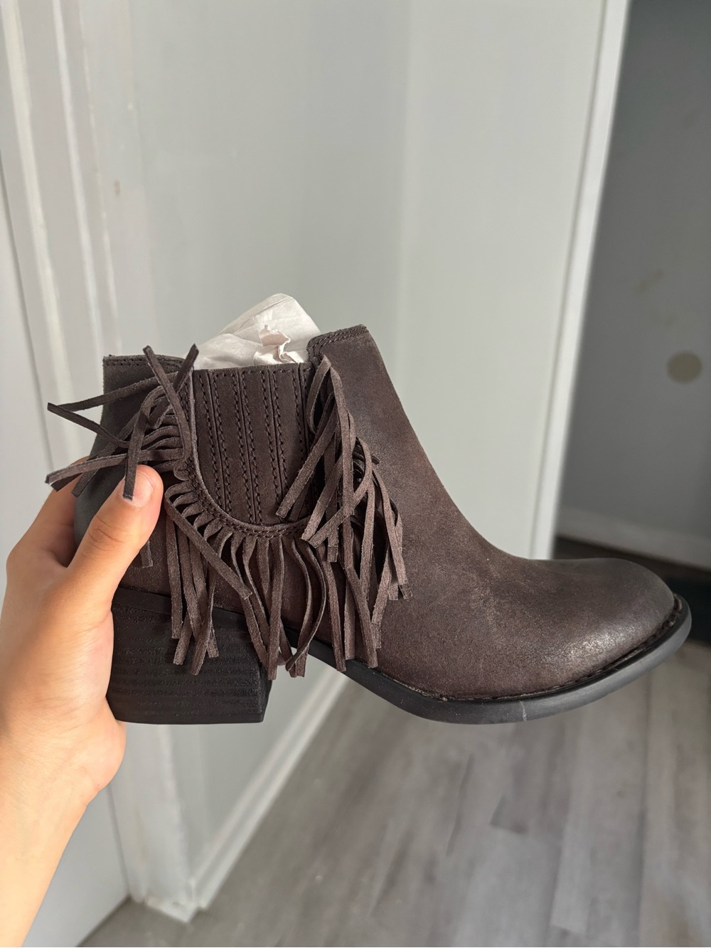 Born Brown Suede Fringe Ankle Boots